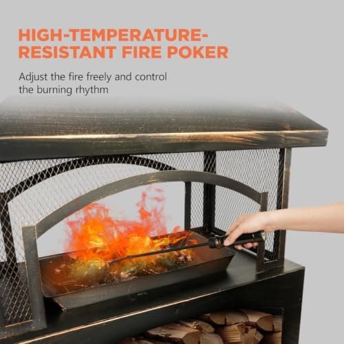 Red Mountain Valley 37" Fire Pits with Wood Storage for Outside, Large Wood Burning Outdoor Fireplace with Chimney, Mesh Spark Screen & Fire Poker, Idea for Backyard, Patio, Party, Camping, Picnic 8