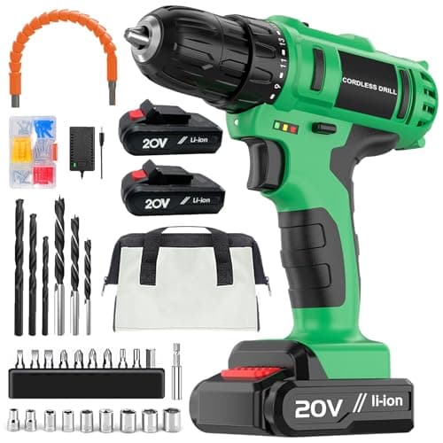 Tegatok 20V Cordless Drill Set, 3/8 Drills Handheld Drill Kit with 18+1 Torque Setting, LED Electric Power Drills Set with Battery and Charger, Electric Screwdriver Tools Kit, 2 Batteries