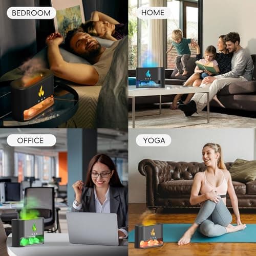 YALEDI Essential Oil Diffuser, Fireplace Flame Fire Oil Diffuser, 250ml Himalayan Salt Lamp Diffuser, Cool Mist Aromatherapy Humidifier with 7 Colors Light, Timer & Auto-Off for Home, Room (Black) 7