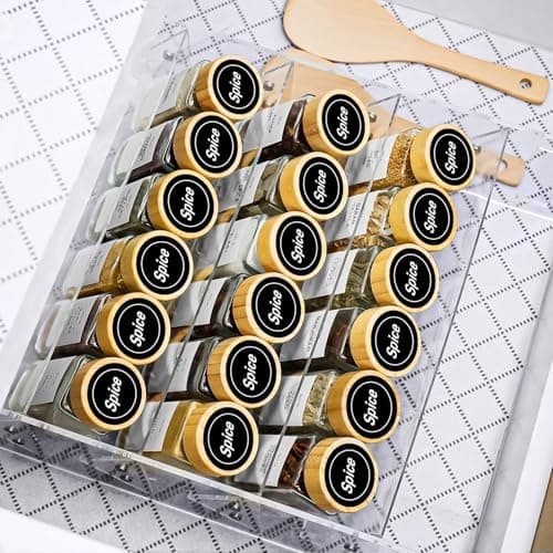 GTJ Spice Rack, 4 Tiers Clear Shelves Spice Organization for Cabinet, Acrylic Seasoning Organizer for Countertop, Spice Drawer Organizer for Kitchen, Pantry 6