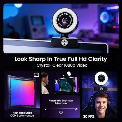 Webcam Streaming Kit with USB RGB Microphone & LED Light – 1080P 30FPS Streaming Camera Bundle for Twitch, YouTube, Podcasting, WFH – PC & Mac Compatible (Console Requires Computer & Capture Card) 5