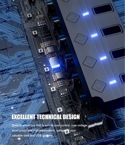 USB 3.0 Hub, PANPEO 7-Port USB Data Hub Splitter with 3ft Long Cable USB Extension for Laptop,PC Computer,Surface Pro, PS4/5, Flash Drive, Mobile HDD - with LED Individual On/Off 6