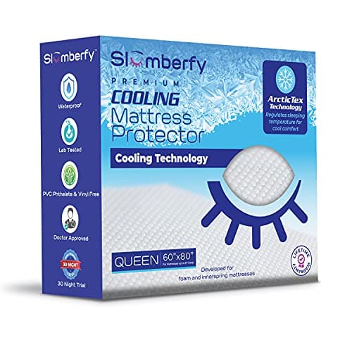 Queen Size Waterproof Cooling Mattress Protector by Slumberfy - Premium Skin-Safe Cover, Natural Fabric with ArcticTex Technology, Noiseless Quilted Mattress Cover – 60x80 in.