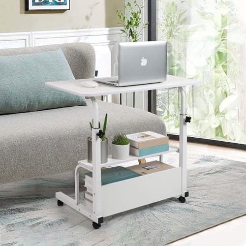 Adjustable Height Mobile Computer Desk for Small Space Rolling Writing with Wheels Corner Home Office Study Portable Bedrooms Work Desk Standing Table Sizes 31.5X15.7 Inches White 6