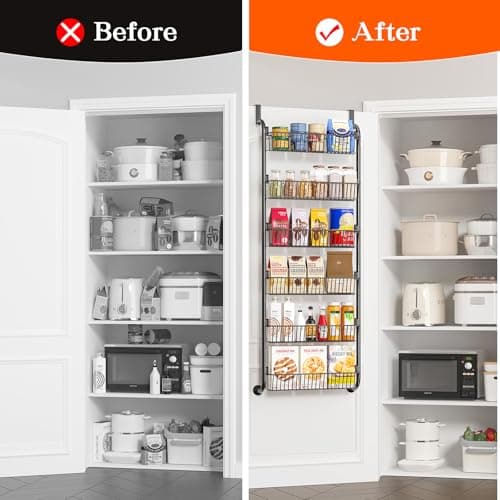 MIAOLI Over the Door Pantry Organizers and Storage, 6-Tier Spice Rack, Home & Kitchen Storage Shelves for Cabinet, Large Capacity Hanging Seasoning Organizer, Laundry Room Organization, Black 6