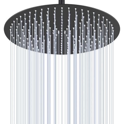 KINLIV 16 inch Matte Black Round Ceiling Rainfall Shower Head, All Metal Stainless Steel 304, Full Body Rainfall Shower with 230 Silicone Nozzles