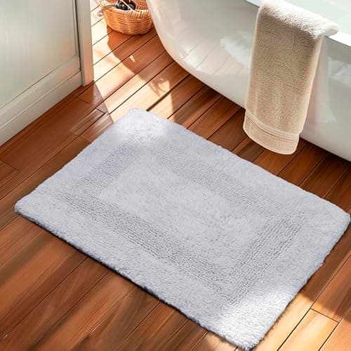 KEMA Bathroom Rugs 17"x24", Cotton Reversible Bath Mat for Bathroom Ultra Soft Plush Bath Rugs Water Absorbent Quick Dry Thick Floor Mats for Shower, Restroom, Bedroom, Kitchen (White)