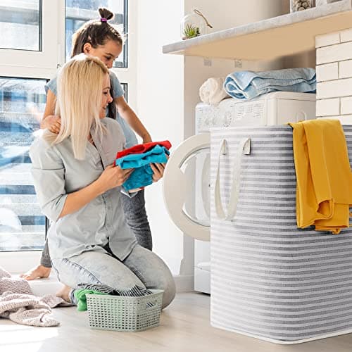 Lifewit 2 Pack Laundry Basket 80L Each, Collapsible Clothes Hamper with Reinforced Handles, Freestanding Waterproof Design for Bedroom and Laundry Room, Grey 160L Total 8