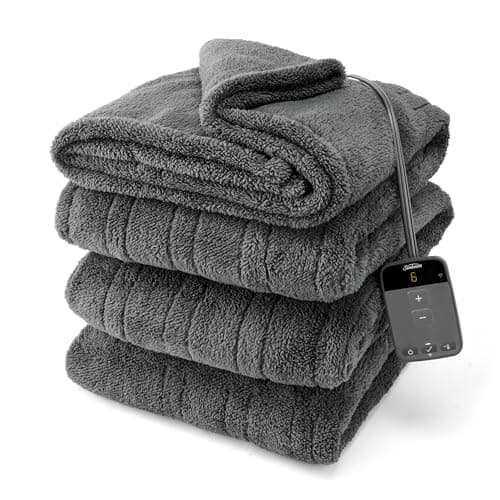 Sunbeam Electric Wi-Fi Connected Loftec Electric Heated Blanket, 10 Heat Settings, 10-Hour Auto Off, Fast Heating, Smart Heating Blanket, Voice & Wired Controller, Night Fog Grey, Full, 84" x 72"