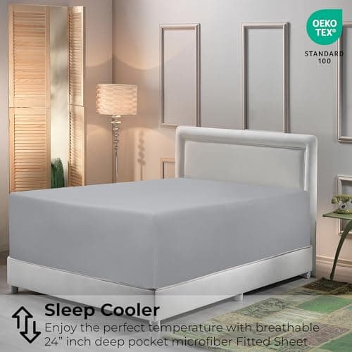 Royale Linens Extra Deep Pocket Full Fitted Sheet Only - Full Size Deep Pocket Silver Fitted Sheet - Fits 18 inch to 24 inch Thick Mattress - Soft & Breathable Elastic Sheets (54x75 Inches, Silver) 9