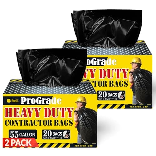 Reli. Contractor Garbage Bags 55 Gallon | 40 Trash Bags | Heavy Duty | Black Contractor