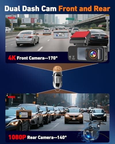 Dash Cam Front and Rear, 4K Dash Camera for Cars Built-in 5G WiFi & GPS, 3.2" IPS Screen Dash Cam W/ 64GB Card, Dual Dashcam W/G-Sensor, Loop Recording, WDR, Night Vision,24H Parking Monitor 7