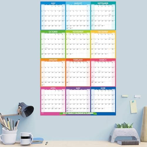 2026-2027 Yearly Wall Calendar - 2026-2027 Calendar, July 2026 - June 2027, Yearly Calendar/Planner, 34.3" x 22.8"(Open), Wall Calendars 26-27 with Double-Sided Round Sticks - Colorful 8