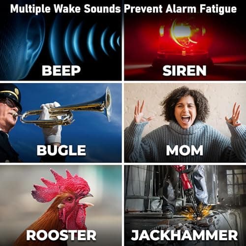 Sharp Big Bang Super Loud Alarm Clock for Heavy Sleepers, 115dB Extreme Wake-Up Alarm, Dual Alarms, 6 Wake Sounds, Large Red LED Display, Dimmer Control & Battery Backup, Bedroom Clock 6