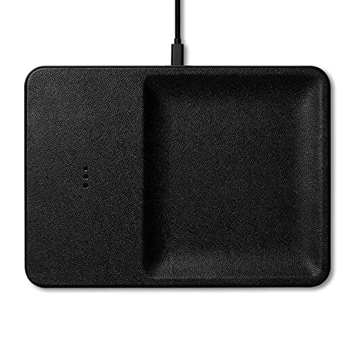 Courant Catch:3 Classics - Italian Leather Wireless Charging Station and Valet Tray (Black) - Compatible with iPhone 16, 15, 14, 13, 12, 11, Galaxy S24, S23, S22, S21, S20, Note, AirPods, AirPods Pro