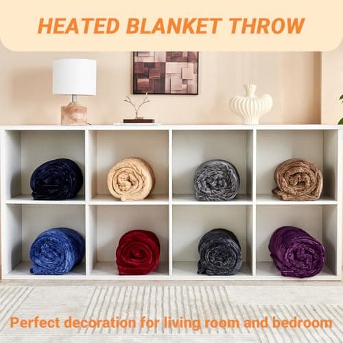 Qieryun Heated Blanket Electric Throw, Soft Flannel Heating Blanket with 8 Hours Auto Off 10 Fast Heating Levels Machine Washable Sherpa Heated Blanket with Overheating Protection 7