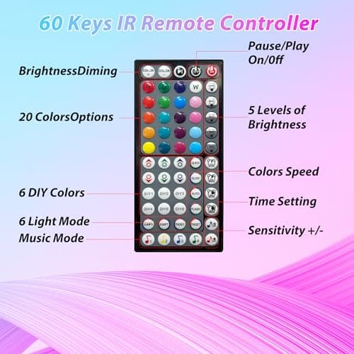 Ledagic Led Lights for Bedroom 50ft Music Sync Color Changing Led Strip Lights with Remote and App Control RGB Led Light Strip for Home Party Room Decor 6