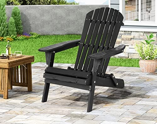 BIQWBIC Folding Adirondack Chair, Weather Resistant Lawn Chair Outdoor Modern Fire Pit Chairs Outdoor Chairs for Patio Lawn Garden Backyard Pool Deck, Black