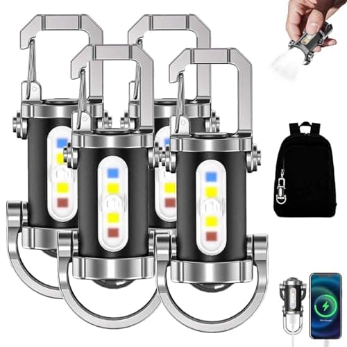 Portable Rechargeable Bright Keychain Flashlight Phone Charger, Mini Keychain Flashlight, 7 Lighting Modes, 1200 Lumens EDC Waterproof Keychains Flashlight (4pc)
