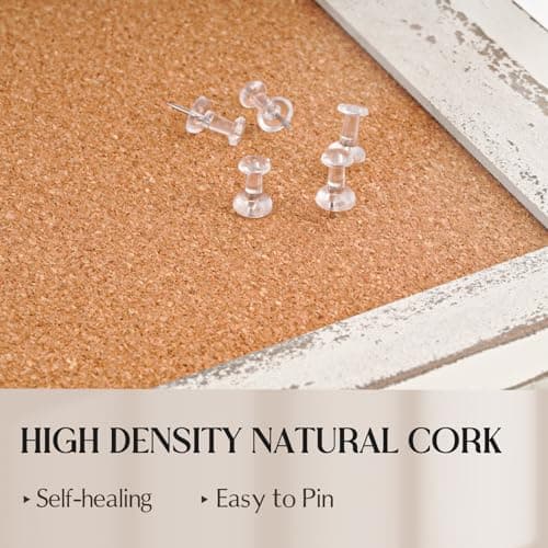 QUEENLINK Cork Board Bulletin Board, 36" x 24" Corkboard for Wall, Rustic White Wooden Frame, Hanging Pin Board for Home & Office Decor, 10 Push Pins 5
