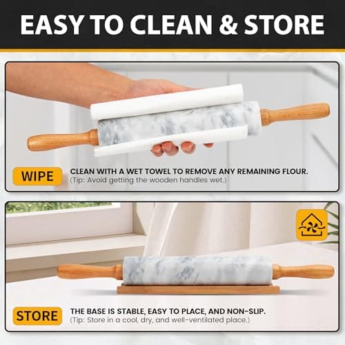 Kafoor 16.7 Inches Marble Rolling Pin for Baking with Wooden Handles & Wooden Cradle - Rolling Pin for making Pizza Dough & Tortillas, Dough Roller for Pasta, Cookie, Pie Crust and More! 6