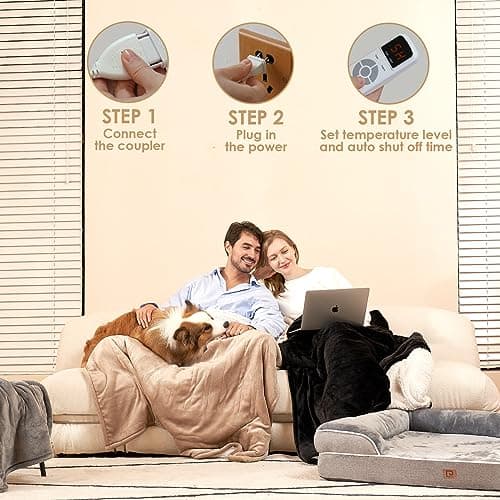 EHEYCIGA Electric Heated Blanket Throw - Sherpa & Fleece, 9 Heating Levels, Auto Off, 50 x 60 Inches, Beige 7
