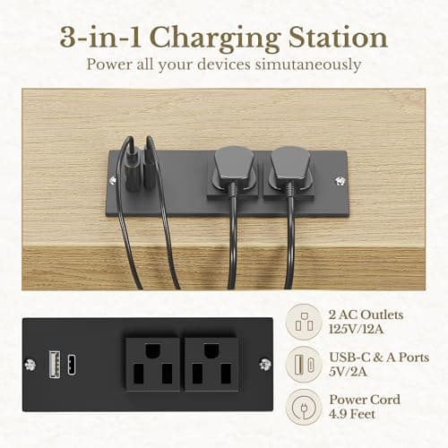 Perledesign 70" Standing Desk with Storage, Executive Electric Height Adjustable Stand Up Desk with AC/USB and Privacy Panel, Large One-Piece Destop, Fluted Computer Desk for Home Office, Light Walnut 9