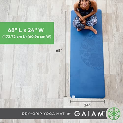 Gaiam Exercise & Fitness Mat - Premium Dry-Grip Thick Non Slip for Hot Yoga, Pilates & Floor Workouts (68"L x 24"W x 5mm) - Black 6