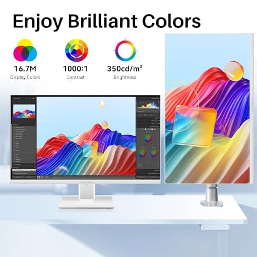 Thinlerian 27 Inch 4K UHD 3840 x 2160 Computer Monitor, IPS Display, Ultra-Thin Bezel, HDMI, DisplayPort, VESA, Build-in Speakers, PC Monitor for Design, Work, Gaming, White 4