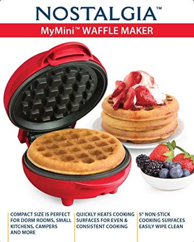 Nostalgia MWF5AQ MyMini Personal Electric Waffle Maker, Hash browns, French Toast Grilled Cheese, Quesadilla, Brownies, Cookies, Red 5