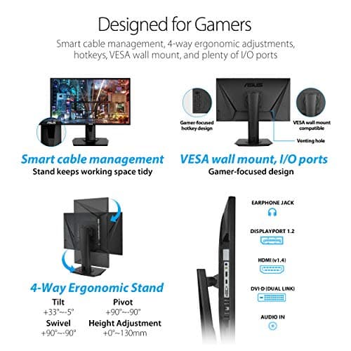 ASUS VG248QG 24” G-Sync Compatible Gaming Monitor 165Hz Full HD 1080p 0.5ms DP HDMI DVI Eye Care 7