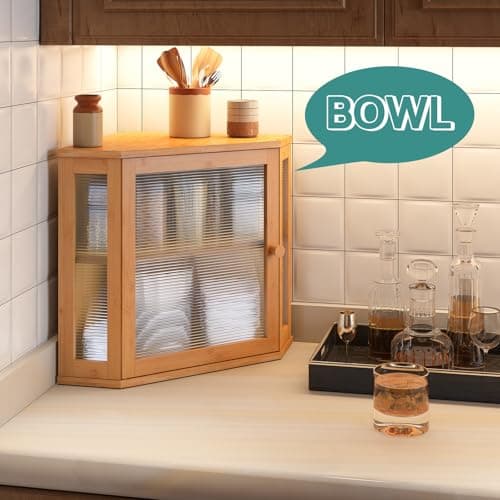 viewcare Corner Bread Box for Kitchen Counter, Bamboo Wood Large Capacity Bread Storage Bin with Acrylic Wavy Door Panel (Natural, Meduim) 7