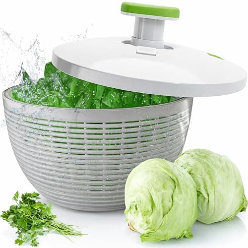Brieftons 6.2-Quart Large Salad Spinner: Vegetable Washer Dryer Drainer Strainer with Bowl & Colander, Easy One-Handed Pump, Compact Storage, for Washing, Cleaning & Drying Greens, Vegetables, Fruits