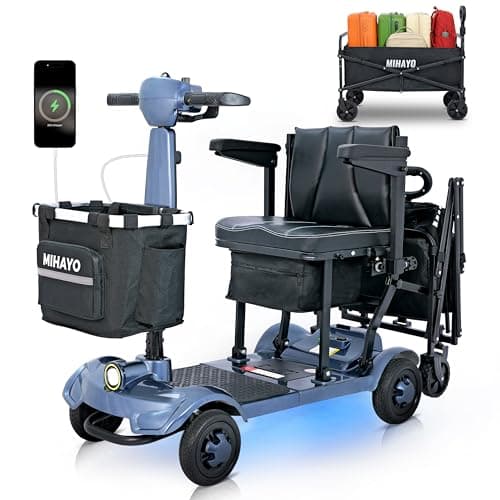 MIHAYO Lightweight 4-Wheel Mobility Scooter for Seniors and Adults, Airline Approved 24 Miles Range Electric Scooter with 280 lbs Capacity, 350W Motor and 112L Storage Wagon, Blue