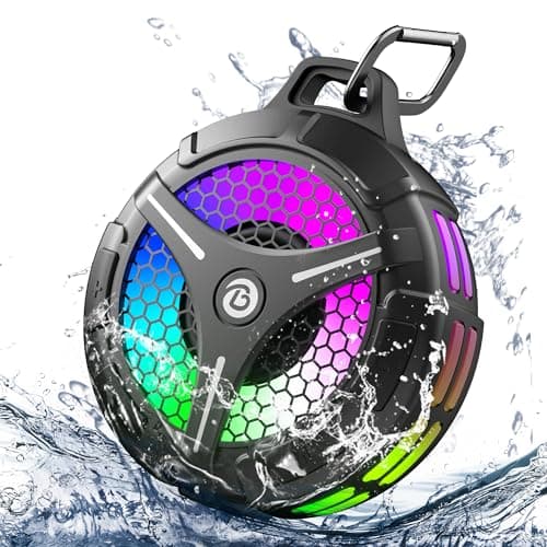 bondidea Bluetooth Shower Speaker, Suction Cup, Small Portable Wireless IPX7 Waterproof Outdoor Speakers, 15W Loud Stereo Sound Deep Bass, TWS Pairs, 6 Mode RGB Lights, All Ages Gift for Christmas