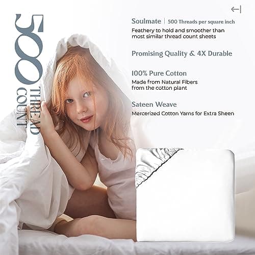 Mayfair Linen 100% Cotton Fitted Sheet King Size - 500 Thread Count Fitted Sheet King Cotton Only, Luxuriously Soft, Durable, Cooling 16" Deep Pocket Sateen Weave Bottom, Luxury Hotel Quality - White 5