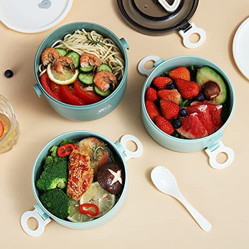 ZZQ Bento Box Adult Lunch Box Set, Leak-Proof, Microwave Safe, Large Capacity Stackable Lunch Containers for Adults, Men, Women, 3 Layers Adult Bento Box with Bag & Spoon for Work, Dining Out 6