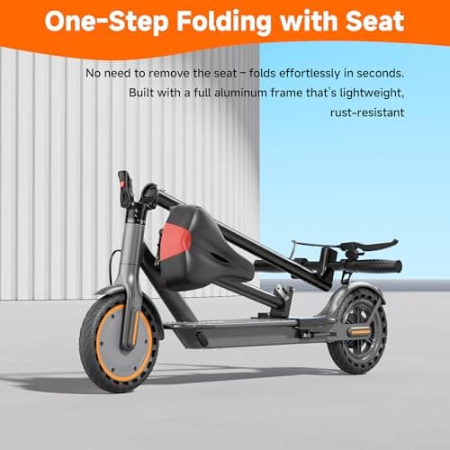 Electric Scooter with Seat, Folding E Scooter for Adults, 350W Motor, 8.5" Solid Tires, 19 MPH, 21 Mile Range, Lightweight Portable Teens Commuter Sit Down Escooter with APP, Dual Brake 7