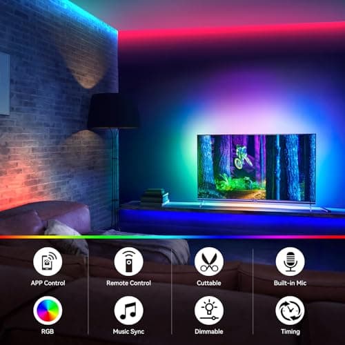 SHRIGHTLED Led Lights for Bedroom 100ft (2 Rolls of 50ft) Music Sync Color Changing, Bluetooth RGB Led Strip Lights with Remote and Smart App Control, for Room Lighting Flexible Home Décor 7
