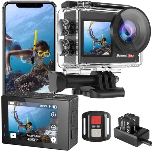 Action Camera 4K 60FPS with Touch Screen 20MP Waterproof Camera Underwater 131FT with EIS for Snorkeling Helmet Bike 170° Wide Angle Remote WiFi 5XZoom - Cool Black