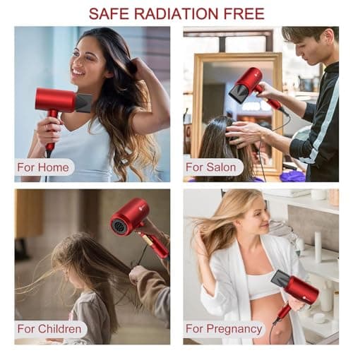 Slopehill Professional Ionic Hair Dryer, Powerful 1800W Fast Drying Low Noise Blow Dryer with 2 Concentrator Nozzle 1 Diffuser Attachments for Home Salon Travel (Agate Red) 7