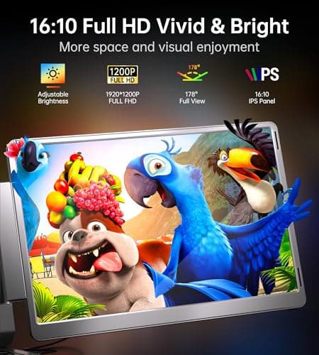 FOPO 14" Triple Monitor Laptop Screen Extender-FHD 1200P 16:10 Laptop Screen Extender, Left Screen 360° Flip Portable Monitor for 12-16.5" Laptops with HDMI/USB-C, Plug & Play - S7 2