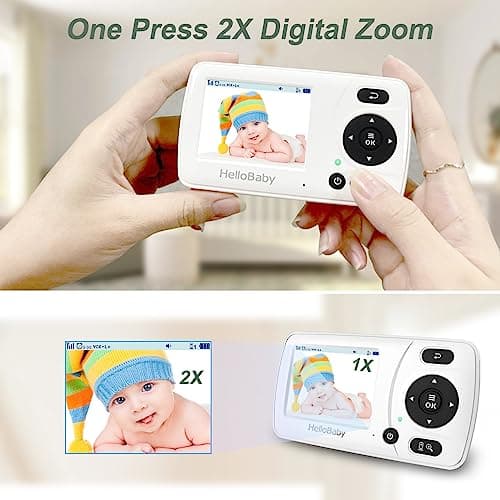 HelloBaby HB30 Video Baby Monitor with Digital Camera and Audio, No WiFi No App Safety Baby Monitor, 8 Languages, Auto Night Vision, 1000ft Transmission Range, 2.4 inch Portable Screen 7