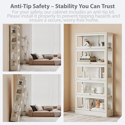 BONITURE Display Cabinet with Acrylic Glass Doors,5-Tiers Curio Cabinet with LED Lighting for Collectibles, Collectibles Toy Organizers Rack & Display Shelf Display Case Storage Cabinet, White 7