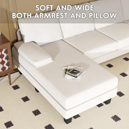 YESHOMY Convertible Sectional Sofa U-Shaped Couch with Soft Modern Cotton Chenille Fabric for Living Room, Oversized Seats with Comfortable Backrest, Beige White 7