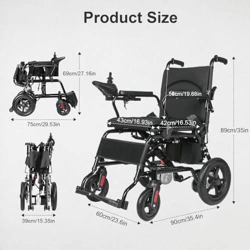 Foldable Electric Wheelchairs for Adults,Electric Wheelchair for Senior,Power Wheelchair Dual 250W Motors,12.5 Miles Range,All Terrain Compact Motorized Wheelchair Rechargeable,220 Lbs Capacity,Black 8