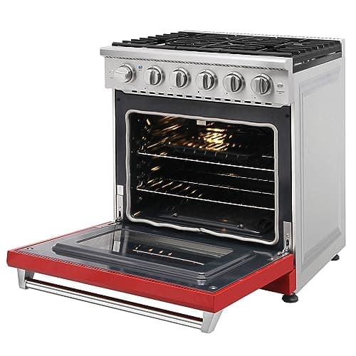 KOSTCH 30 inch Professional Freestanding Pro-Style Natural Gas Range or Liquid Propane Gas Range with 5 Burners, 4.55 cu.ft. Oven Capacity, in Stainless Steel - KOS-30RG03M (Red) 8