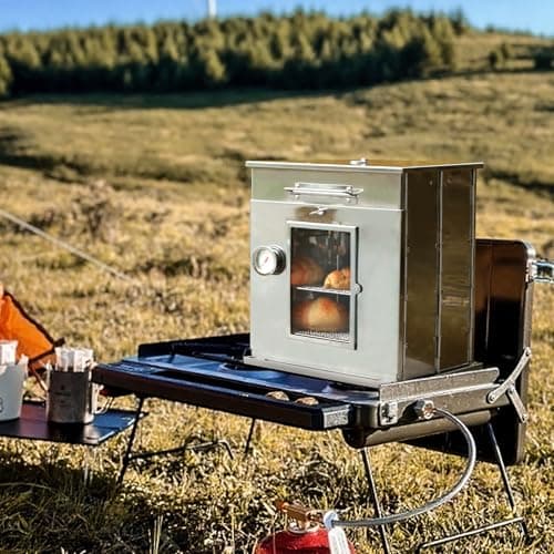 REDCAMP 14"H Foldable Camping Oven with 2 Tier Grill, Stainless Steel Portable Camping Stove for Baking Cinnamon Rolls, Breads and Muffins with Wood Burning Fire,Propane Stoves,Campers,Baking BBQ 9