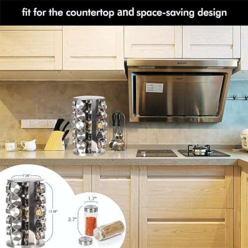 EBIZ&TECH 20-Jar Stainless Steel Rotating Spice Rack with Non-Slip Base - Kitchen Countertop Organizer for Easy Access and Storage of Spice (Sliver) 5