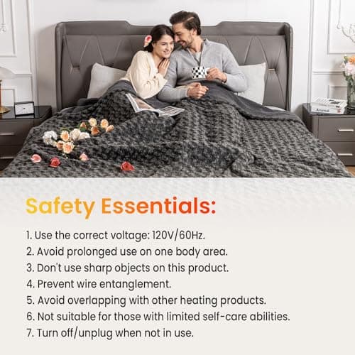 WOOMER Heated Blanket King Size 100" x 90", Electric Blanket with Dual Controls, 0.5-12 Hours Timer & 10 Heating Levels, ETL Certified, Dark Grey Rose Patterns Faux Fur & Sherpa, Machine Washable 6